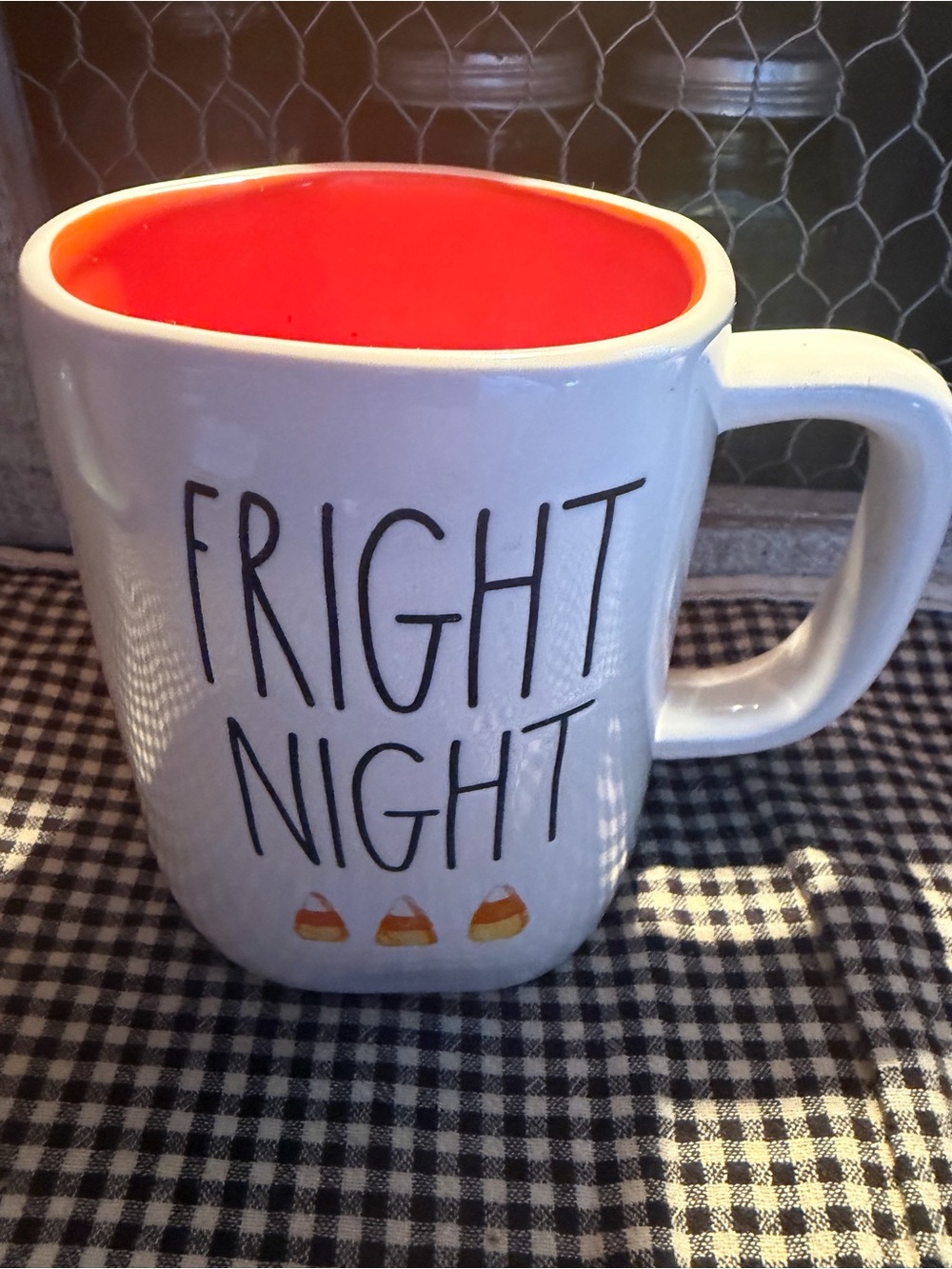 Rae Dunn White Ceramic 'Fright Night' Mug with Orange Interior